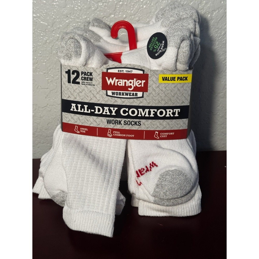 Wrangler Workwear All-Day Comfort Work Socks 12 pair Size 6-12